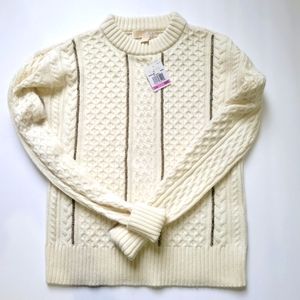 Cozy Michael Kors Cream Winter White Cable Knit Chain Sweater Size XXS